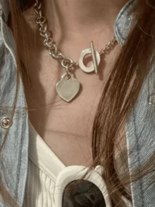 Collar de plata de ley S925 con forma de corazón y cadena gruesa. Diseño clásico y sencillo. Disponible en 2 estilos. Collar de joyería para mujer, regalo para las fiestas. - 2 - Ver 3