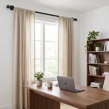 48 Inch Damage-Free No Drill Curtain Rods Adjustable Metal Drape Pole With 6 Super Strong Adhesive Brackets, Contemporary Style For Renters, Apartments, Dorms, Indoor & Outdoor Use, Curtain Rods For Living Room - 黑色 - 查看 4