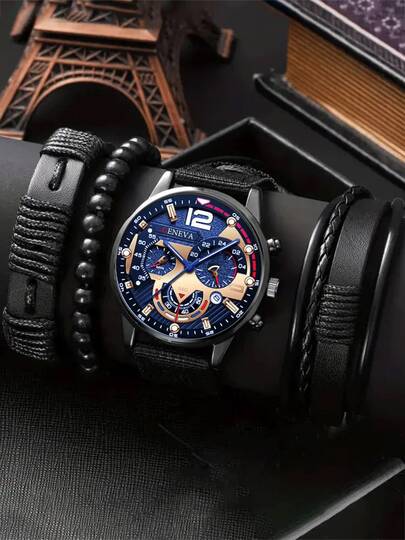 Fashionable Casual Business Quartz Watch, Minimalist Style Men's Watch Set