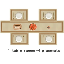 5/7pcs Ramadan Table Runner (33*183cm) + Placemat (30*45cm), Linen Washable Kitchen Dining Table Decor, Suitable For Home, Outdoor, Holiday, Party, Hotel, Chinese Style Tablecloth, Plate, Food Journey, Guest Plate, Travel Set, Coaster, Kitchen Accessories