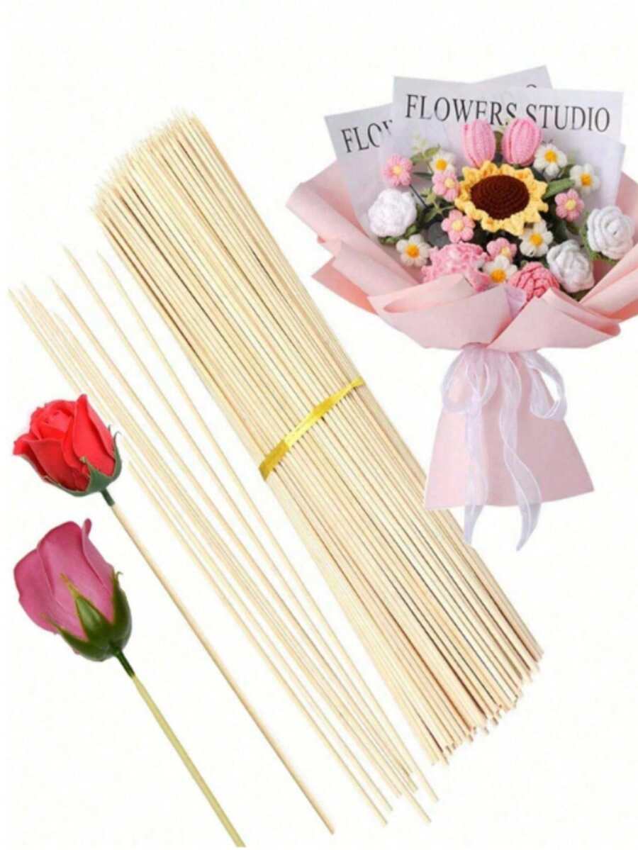 200pcs/100pcs/300pcs(+/-5pcs) Outdoor Camping BBQ Skewers, Meat/Food/Flower Bamboo Sticks, 30CM - 3mm*30cm Bold - View 1