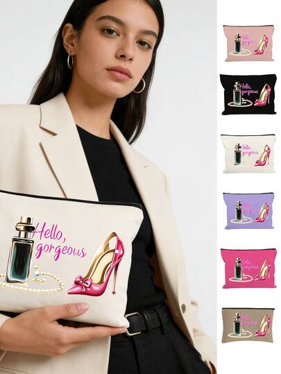 High Heel Perfume Bottle Shaped Cosmetic Bag "Hello, Beautiful" Personalized Makeup Bag, Suitable For Multiple Scenarios, Travel Toiletry Organizer, Suitable For Daily Use Or Travel, Suitable As A Gift, Suitable For Nail Technicians, Perfect Birthday Gift, Daily Necessities Storage Bag, Birthday Gift, Fashion Toiletry Bag, Fashion Makeup Bag, Lightweight Storage Device, Multifunctional Storage Device, Gift For Nail Technicians