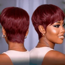 1pc Women's Pixie Short Wig, Human Hair, Fully Hand-Woven, With Bangs, Natural Layered, Suitable For Everyday Wear - 彩色 - 查看 4
