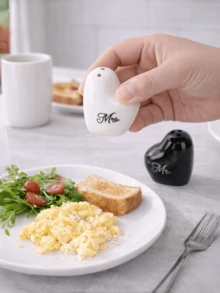 2pcs/Set Heart-Shaped Ceramic Salt And Pepper Shaker Set, Textured Glaze Finish, Gift Box Packaging, Suitable For Kitchen Gifts - Black - View 7