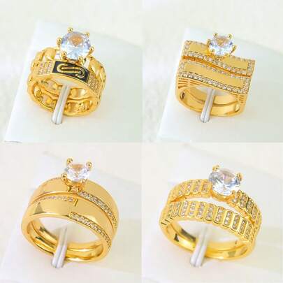 Inele de cuplu de lux Dubai, suprapuse, placate cu aur de 21k, inel de cocktail italian elegant, saudit, pentru femei, bijuterii de nuntă, cadouri