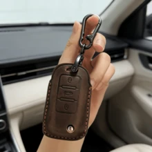 PU Leather Key Fob Cover With Keychain For VW Jetta Golf Polo MK7 Passat Beetle Smart Key Protector Holder - Multicolor - View 8