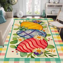 1/2/3 piezas Alfombra de cocina, felpudo o tapete de puerta de Pascua con huevos de colores vibrantes, flores de margarita y verdor de primavera sobre un fondo a cuadros. Perfecto para la decoración de Pascua, el hogar de primavera, la cocina, el jardín, la fiesta, el restaurante. Regalo para la familia. Decoración del ambiente de Pascua. - Multicolor - Ver 14