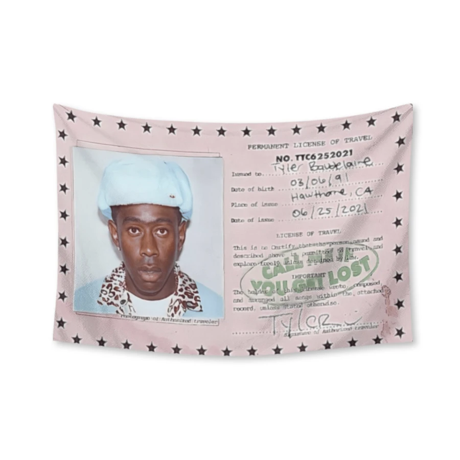 Tyler Music Album Cover The Creator Hip Hop Tapestry,Funny Polyester Tapestry Wall Hanging Art Poster Artistic Party Backdrop For College Dorm, Bedroom, Living Room, And Celebration Decorations - White - View 1