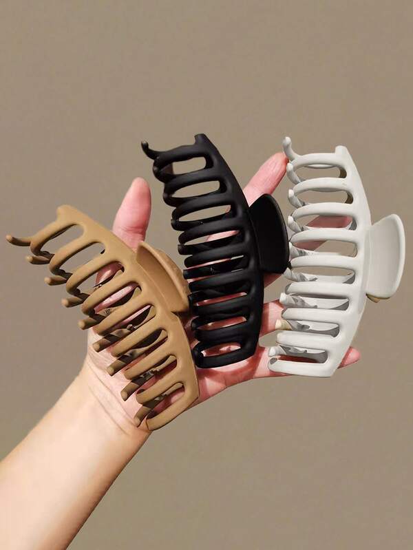 3pcs/1pc 4.25in/10.8cm Black, White, Brown Plastic Bone-Shaped Large Hair Clips, Fashionable Versatile Elegant Minimalist Solid Color Hair Accessories Suitable For Daily, Casual, Party, Commute, Vacation, Ponytail, Bun, Face Washing, Makeup, Outfit Matching