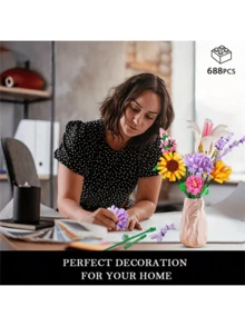 Flowers Bouquet Building Set With Vase - 1853PCS Flower Botanical Collection Building Blocks Toy, Flower Home Plant Decor, Mother's Day Christmas Birthday - trắng - Xem 5