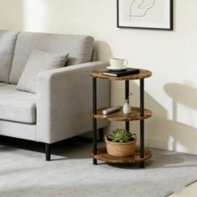 Mini mesa auxiliar redonda, mesa de madera de tres niveles, se puede utilizar como mesa de café, mesa auxiliar de sofá y mesita de noche, 33,5 x 33,5 cm - Granate - Ver 8