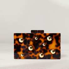 Bolso de mano acrílico único para mujer, con cadena, para hombro, para fiesta de graduación, boda, con cuentas incrustadas - Ámbar - Ver 1