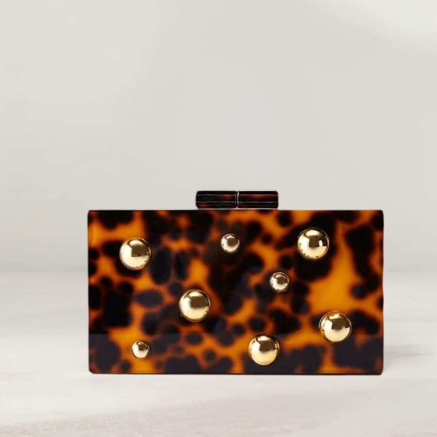 Bolso de mano acrílico único para mujer, con cadena, para hombro, para fiesta de graduación, boda, con cuentas incrustadas - Ámbar - Ver 1