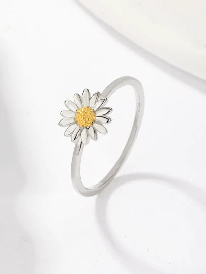 1pc S925 Sterling Silver Daisy Flower Ring, Sweet & Fresh Style, Suitable For Daily Wear, Vacation, Dates, Gifts