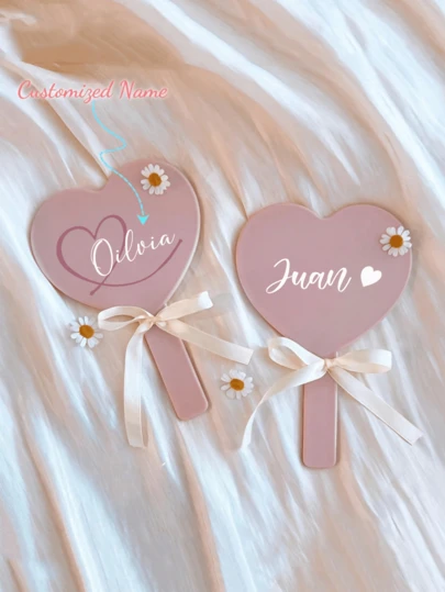 Customizable Handheld Mirror, Portable Makeup Mirror, Personalized Compact Mirror For Women, Suitable For Home, Travel, Cosmetic Bag, Wedding, Bridesmaid Gift, Multifunctional, Decorative