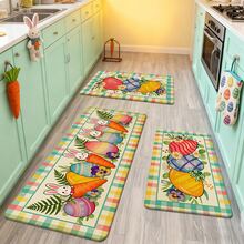 1/2/3 piezas Alfombra de cocina, felpudo o tapete de puerta de Pascua con huevos de colores vibrantes, flores de margarita y verdor de primavera sobre un fondo a cuadros. Perfecto para la decoración de Pascua, el hogar de primavera, la cocina, el jardín, la fiesta, el restaurante. Regalo para la familia. Decoración del ambiente de Pascua. - Multicolor - Ver 5