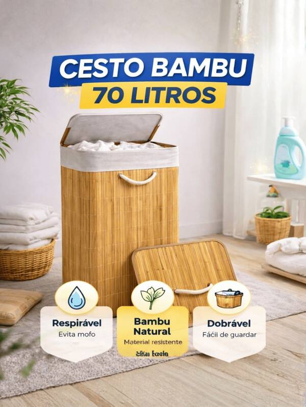 Cesto de Bambu Organizador 70Litros - Cesto para Roupas Bambu
