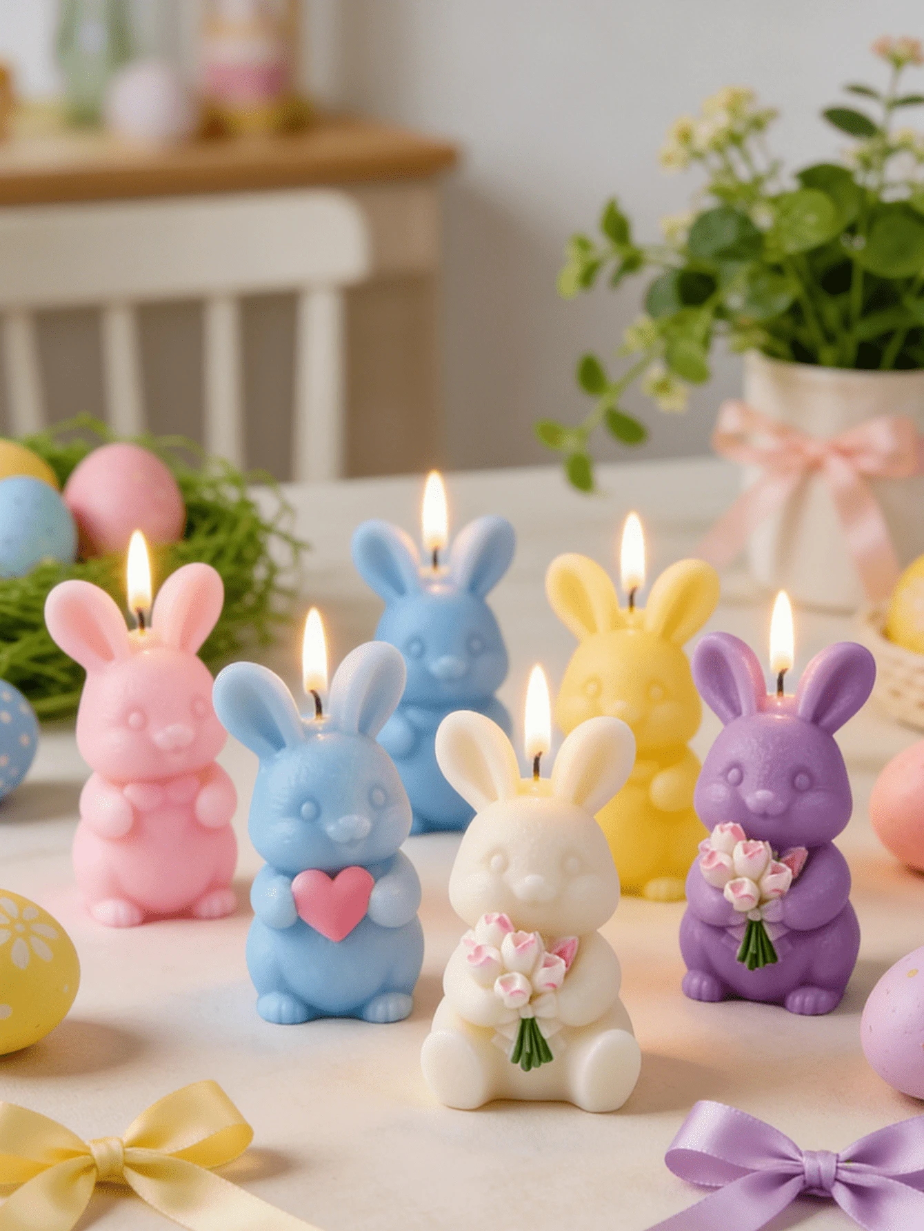 新款复活节兔子硅胶模具 - 可重复使用不粘模具，配有花朵和心形固定件，不对称造型，适合制作蜡烛、肥皂、石膏工艺品、春季手工制品、复活节兔子主题礼物 - 白色 - 查看 1