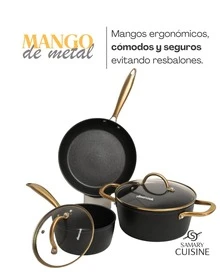 samary cuisine Batería de Cocina de Cerámica Apollo - AMERCOOK 9 pz  Antiadherente Premium | Cocina Saludable | Incluye Tapa de Cristal Irrompible Gratis | Agarraderas de Silicona | Apta para Estufas de Gas, Eléctrica e Inducción | Alta Calidad y Durabilidad - Negro - Ver 4