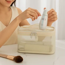 Makeup Brush Organizer Bag Mesh Cosmetic Case Toiletry Pouch: Mesh Makeup Bag Travel Pouches Clear Makeup Case For Women Men Girls Travel Clear Organizer - 米色 - 查看 3