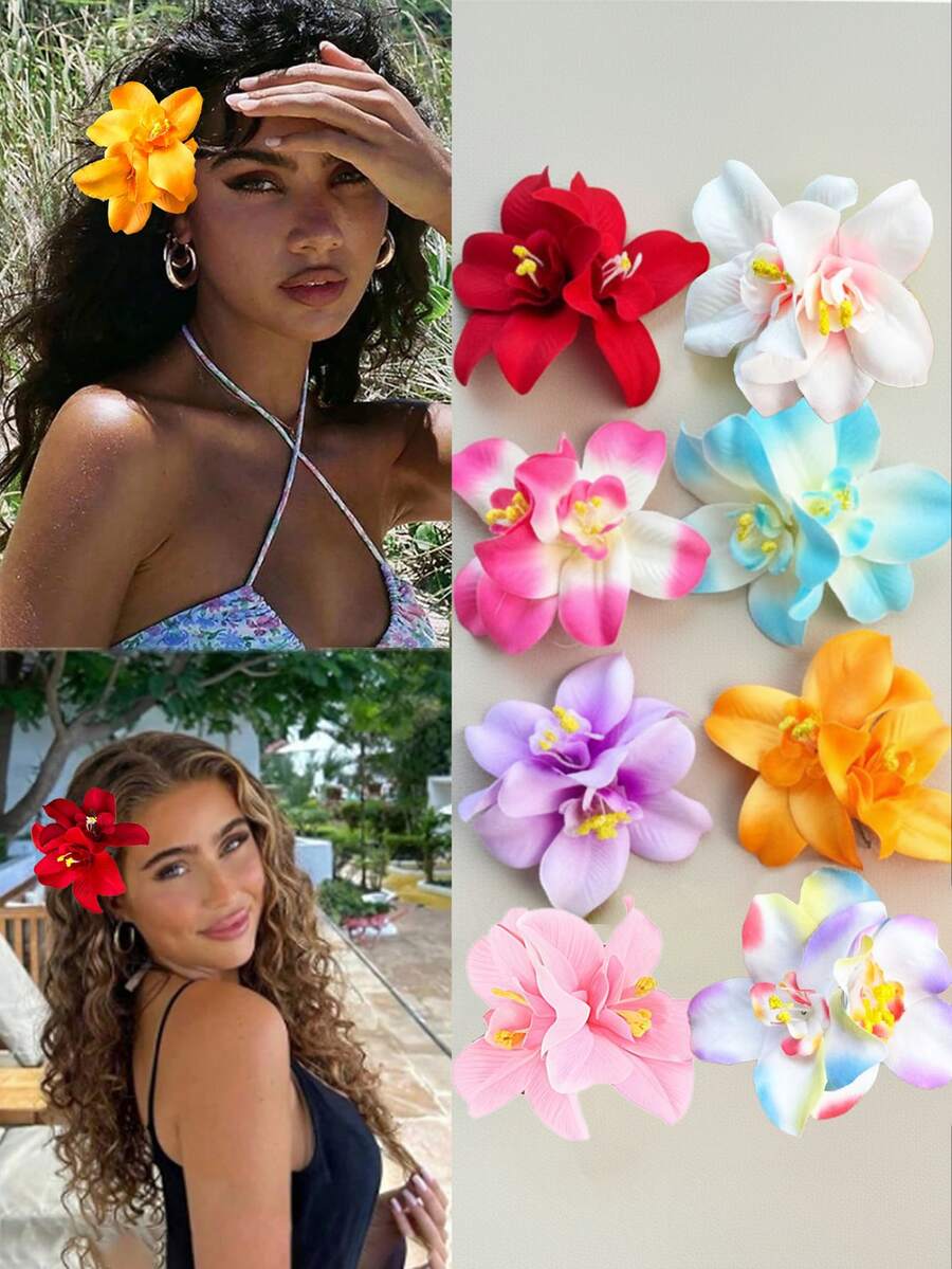 Bộ 8 kẹp tóc hoa nhiệt đới Hawaii cỡ lớn dành cho nữ, phụ kiện tóc hoa cúc Gerbera nhân tạo nhiều màu sắc, thích hợp cho mùa hè, đi biển, tiệc tùng, đám cưới, phong cách Boho, trang trí tóc ngày Valentine (Đỏ, Vàng, Hồng, Xanh), phụ kiện đội đầu, kẹp tóc