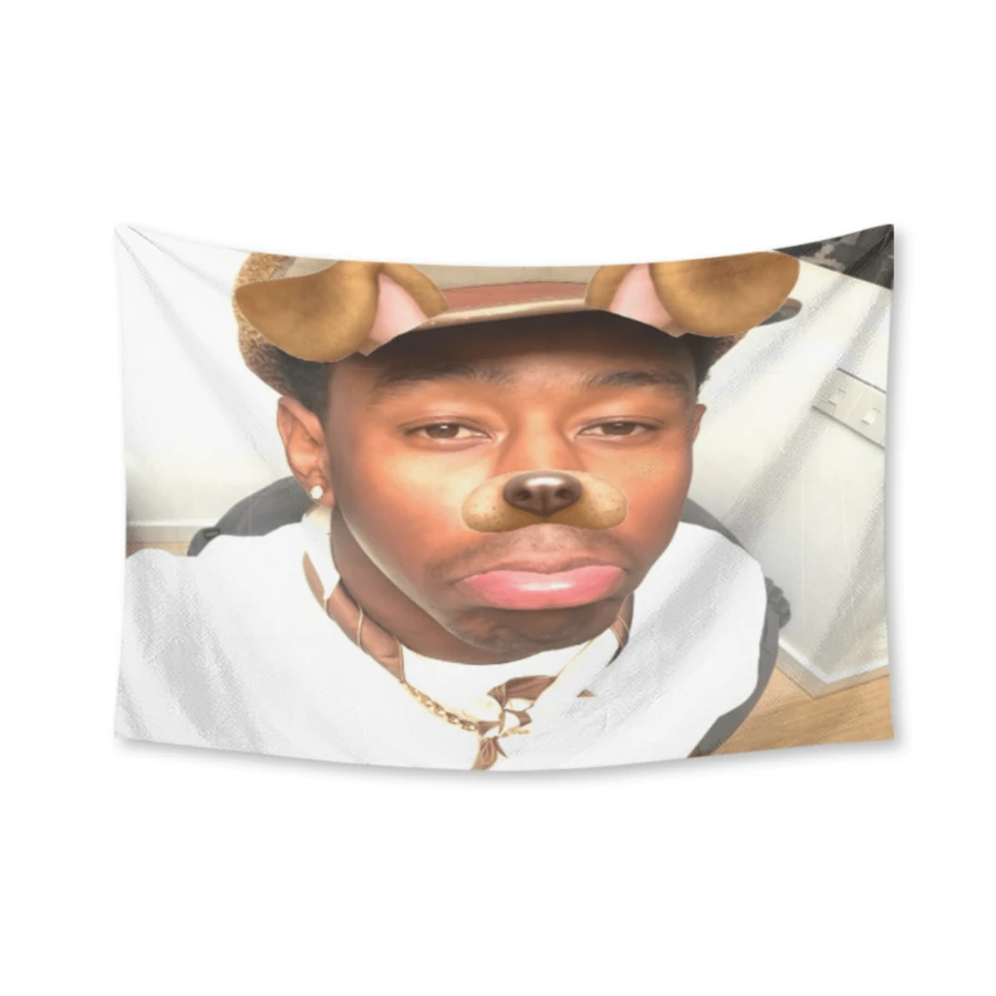 Tyler Music Album Cover The Creator Hip Hop Tapestry,Funny Polyester Tapestry Wall Hanging Art Poster Artistic Party Backdrop For College Dorm, Bedroom, Living Room, And Celebration Decorations - White - View 1