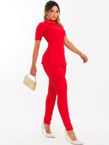 Women's Premium Riding Set, Leggings, Turtleneck Top, Modern And Elegant - 紅色 - 查看 10