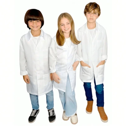 Jaleco Avental Branco Infantil Unissex Laboratório Escolar Manga longa