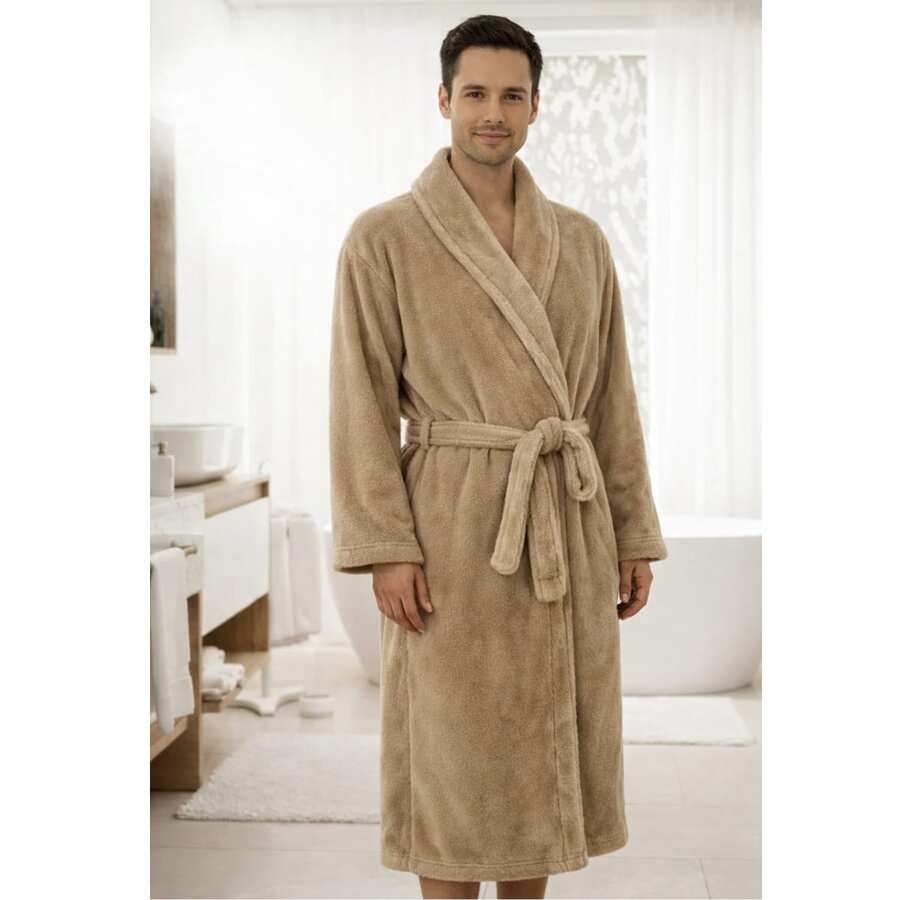 Attuale Antiallergic Unisex Corttex Microfiber Bathrobe - 鏽棕色 - 查看 1