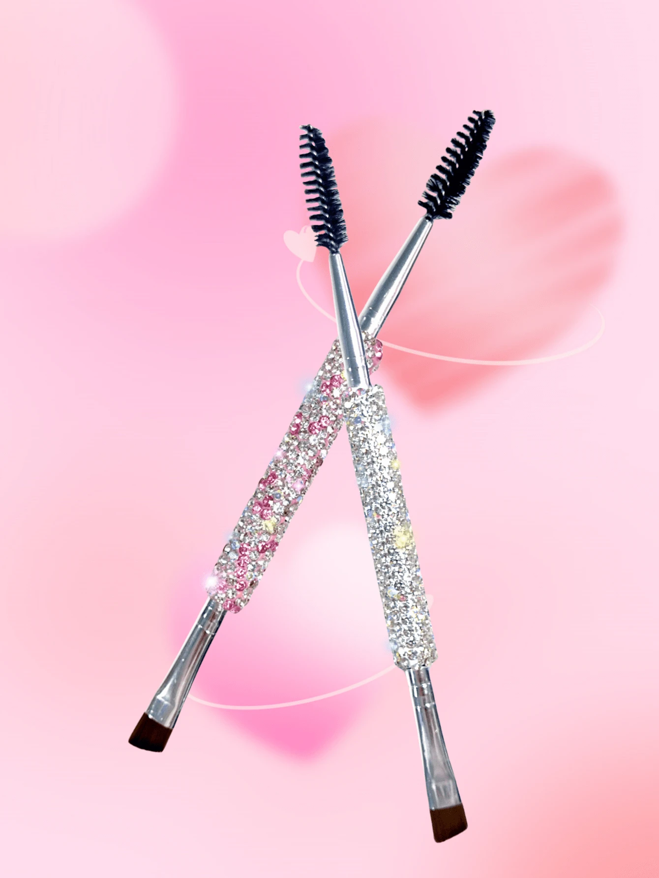 1支双头眉刷，奢华水钻斜角眉眼两用刷，自然卷翘螺旋睫毛刷，旅行便携眼部彩妆刷（适用于液体和粉状产品），礼品 - 彩色 - 查看 1