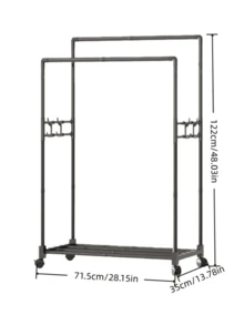 1pc Black Metal Double Rod Garment Rack With Base, Suitable For Bedroom, Living Room, Storage - Multicolor - View 3