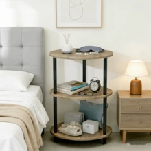 Mini mesa auxiliar redonda, mesa de madera de tres niveles, se puede utilizar como mesa de café, mesa auxiliar de sofá y mesita de noche, 33,5 x 33,5 cm - Gris - Ver 5