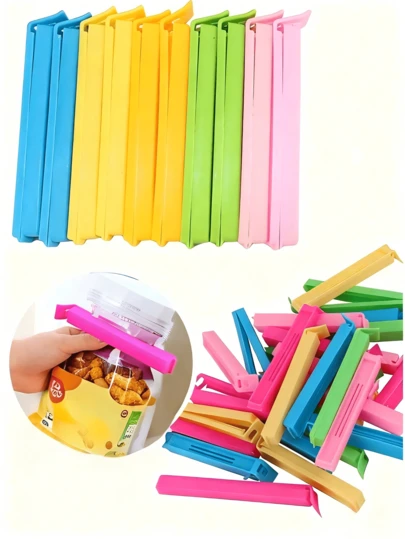 30 stycken mini-bärbara förslutningsklämmor för hushållsbruk, håller maten färsk och förhindrar förstörelse, mycket lämpliga för förvaring av snacks, försegling med ett klick, färskhets- och fukttäta små och praktiska godisfärgade förseglingsklämmor, viktiga förseglingsföremål för matpåsar i sovsal, även lämpliga för förvaring i hemköket, återanvändbara förseglingsklämmor, fukttäta, dammtäta, fräsch köksförvaringslåda och förvaring av köksartiklar kökstillbehör köksverktyg
