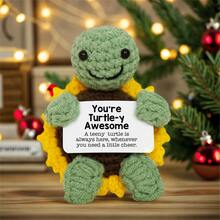 1 pieza Figura decorativa de escritorio hecha a mano a ganchillo, muñeca de peluche con diseño lindo de girasol y tortuga, regalo ideal para mejor amiga, cumpleaños, hermanas, mamás, abuelas, compañeros de trabajo, familia, llavero, emociones positivas, fiesta, Halloween, Navidad, muñeca suave, decoración de habitación, recuerdo - Multicolor - Ver 2