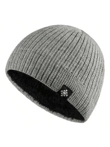1pc Men's Knitted Beanie Hat With Fleece Lining, Warm Winter Snow Flake Pattern Outdoor Headwear - Snow-Beanie - View 4