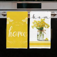 2pcs Minimalist Spring Yellow Floral Pattern Kitchen Towels, Soft Polyester Material Dish Cloths, Suitable For Kitchen Decor, Cleaning, Holiday Party Decoration, Kitchen & Bathroom Essentials, Home Decor, Housewarming Gift - Multicolor - View 6