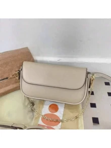 The New Xiaokoujia Gold And Silver Chain Envelope Bag, Baguette Flip Cover Bag, Classic And Retro Monogram Crossbody Single-Shoulder Armpit Bag, Solid Color Bag - Beige - View 1