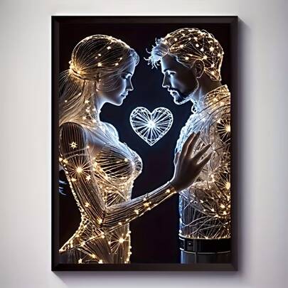 1pc Frameless Canvas Painting, Modern Abstract Couple Heart Design, Wall Decor Poster, Unique Creative Wall Art Decoration For Living Room, Bedroom, Office, Dining Room, Waterproof, Printed, Art, Perfect Gift And Decoration