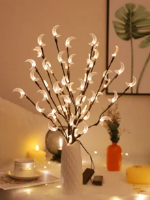 1个LED星月枝条装饰灯，人造枝条花灯，LED台灯，星月造型，花瓶装饰灯，节日装饰，派对景观灯，花瓶/枝条装饰，节日照明，LED台灯，卧室台灯，塑料人造台灯，电池供电（不含电池），适用于婚礼、订婚、卧室、书桌、家居、客厅等场所。 - 彩色 - 查看 5