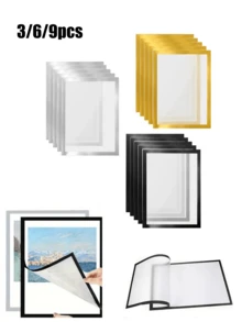 9/6/3 件装 A4/A3 磁性海报框，可重复使用，金色/银色/黑色相框，现代画廊风格墙面装饰挂钩，适用于照片、艺术印刷品、证书等，办公室家居装饰，磁性相框，自粘墙纸，情人节礼物，节日必备，个性化礼品