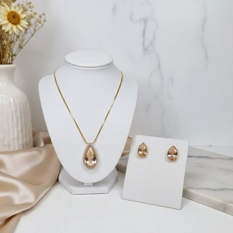 TALLIS NECKLACE AND EARRING SET (CHOOSE COLOR) - GOLD FINISH - AMBER - View 1