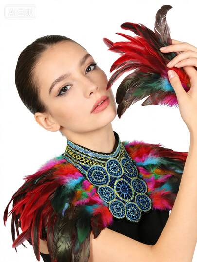 1件复古朋克哥特羽毛领肩部蕾丝短外套披肩小鸟女巫角色扮演披肩万圣节派对锐舞服装