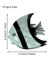 1件装女士甜美可爱仿珍珠海洋元素仿条纹鱼发夹，粉色、黄色、蓝色可选，马尾发髻发型配饰，适合海滩度假、日常出行，优雅可爱 - 彩色 - 查看 3