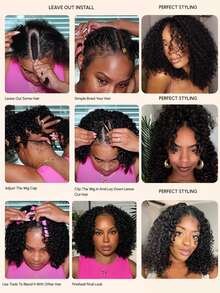 Sunber EasiContour V Part Curly Human Hair Wigs With Drawstring V Shape Wigs Jerry Curly Glueless Wig 150% Density Upgrade No Leave Out Vpart No Gel Beginner Friendly Clip In Vpart Curly Wigs Glueless Jerry Curly Wig - SNatural - 查看 6