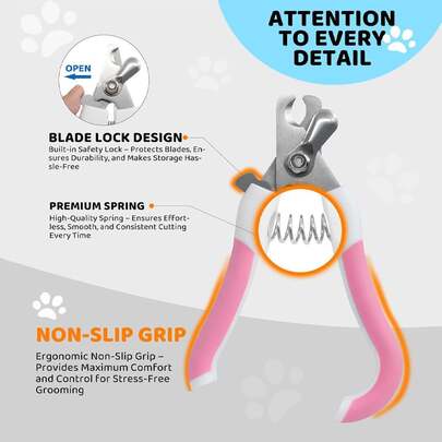 宠物指甲钳/修剪器，适用于犬猫，专业美容工具，带安全防护罩防止过度修剪，适合小型和大型宠物