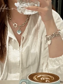 Collar de plata de ley S925 con forma de corazón y cadena gruesa. Diseño clásico y sencillo. Disponible en 2 estilos. Collar de joyería para mujer, regalo para las fiestas. - 2 - Ver 4