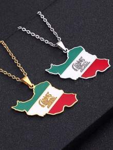 Stainless Steel Map Pendant Necklace, 18K Gold-Plated, Fashionable And Versatile, Suitable For Women To Wear. - Multicolor - View 5