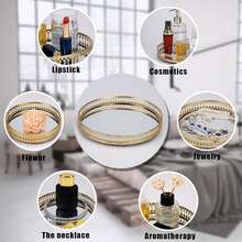 1 pieza Bandeja de tocador con espejo dorado, organizador decorativo de metal para almacenamiento de joyas, apto para tocador, dormitorio, decoración del hogar, velas, mesa de centro - Multicolor - Ver 5