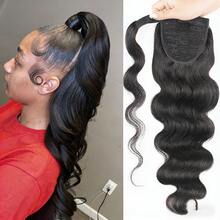 18A 波浪卷环绕式马尾辫接发，100% 巴西原生真人发，巴西夹式接发，女士双层发片 - Natural Black - 查看 5