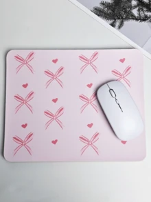 粉色鼠标垫，可爱蝴蝶结鼠标垫，方形爱心无线鼠标垫，防滑PU鼠标垫，适用于办公电脑和笔记本电脑，26*21厘米，圣诞礼物/新年礼物（2026） - 粉色 - 查看 1